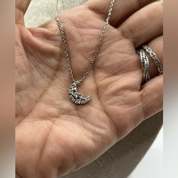 Vtg Rhinestone Cresent Moon Pendent/ Necklace. 925 Sterling Silver 17” necklace - Picture 12 of 13